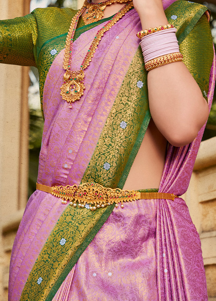 Pink Kanjivaram Silk Saree With Blouse Piece