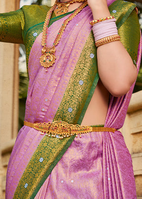 Pink Kanjivaram Silk Saree With Blouse Piece