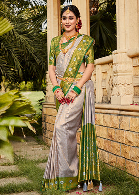 Grey Kanjivaram Silk Saree With Blouse Piece