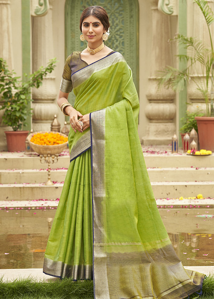 Green Cotton Saree With Blouse Piece