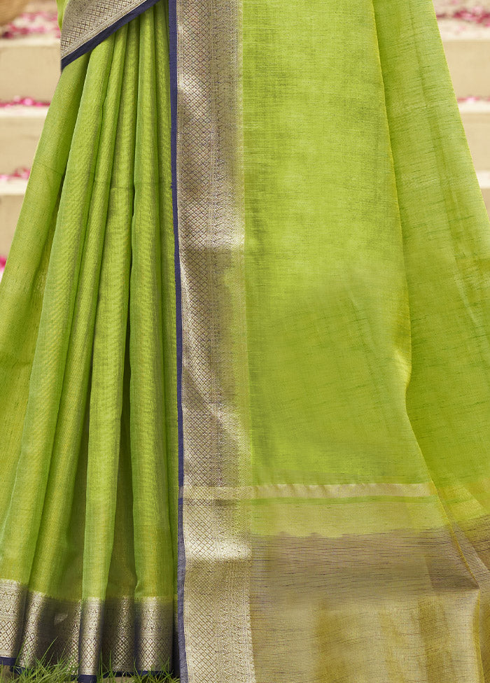 Green Cotton Saree With Blouse Piece