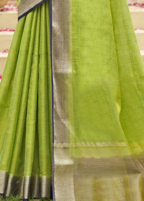 Green Cotton Saree With Blouse Piece