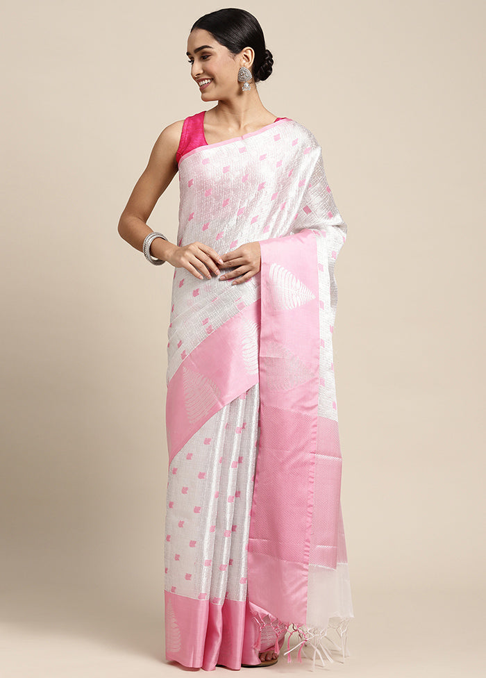 White Dupion Silk Saree With Blouse Piece