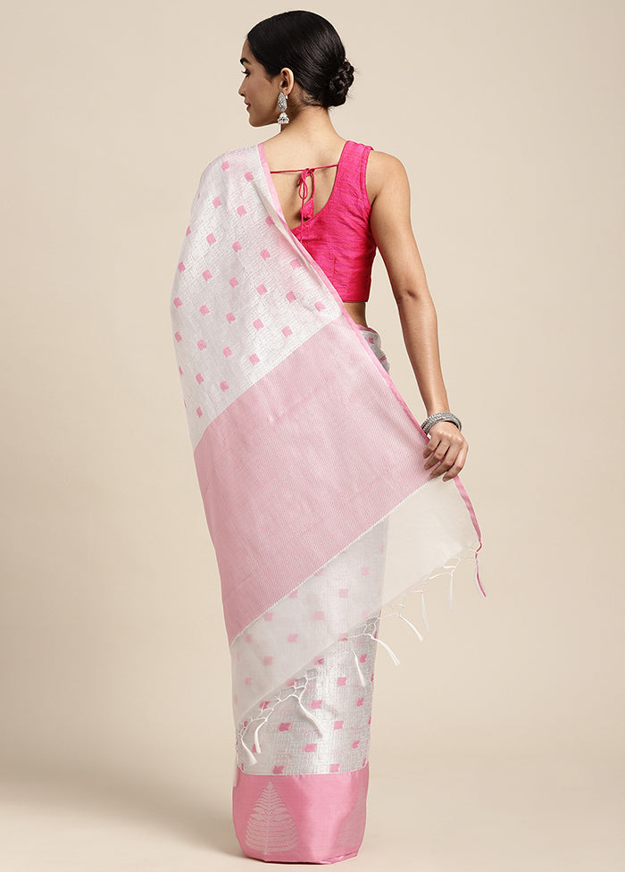 White Dupion Silk Saree With Blouse Piece