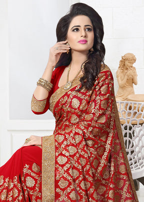 Red Georgette Saree With Blouse Piece