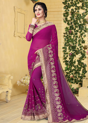 Magenta Pink Georgette Saree With Blouse Piece