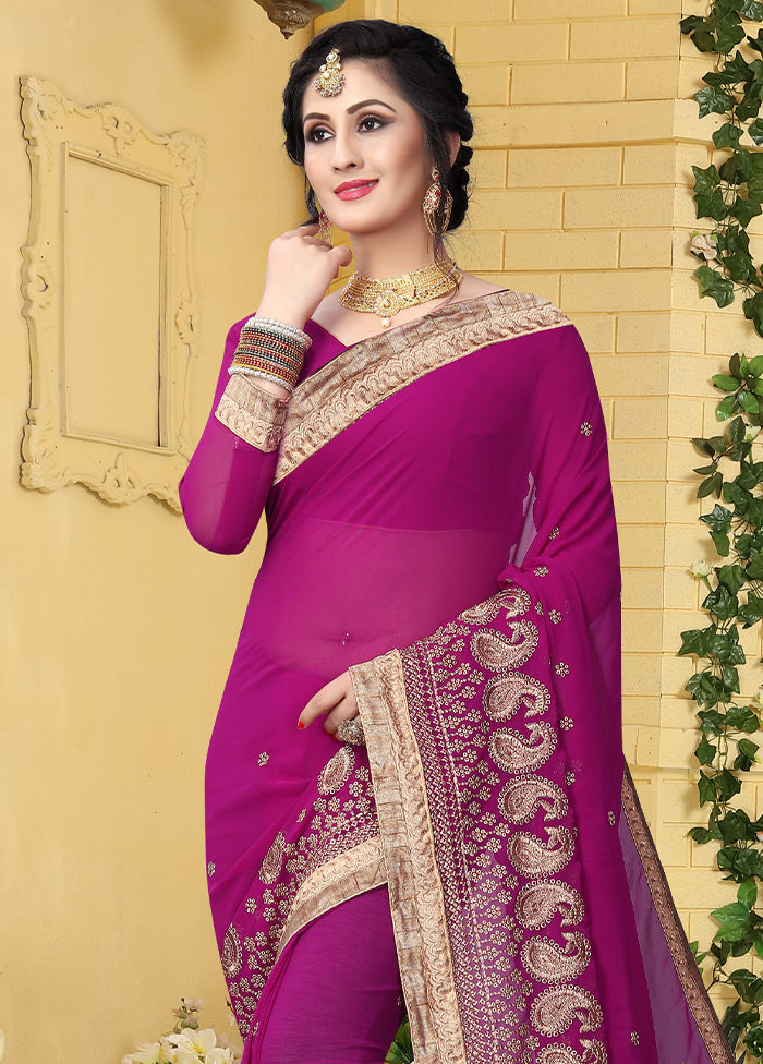Magenta Pink Georgette Saree With Blouse Piece