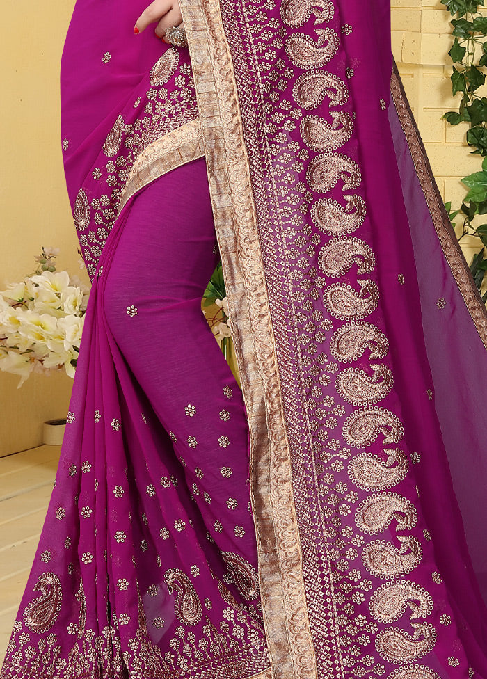 Magenta Pink Georgette Saree With Blouse Piece