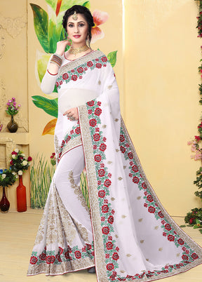 White Georgette Saree With Blouse Piece