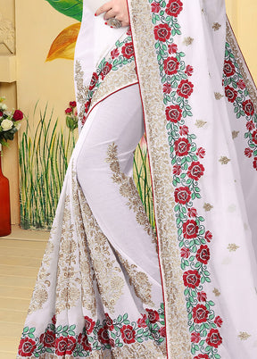 White Georgette Saree With Blouse Piece