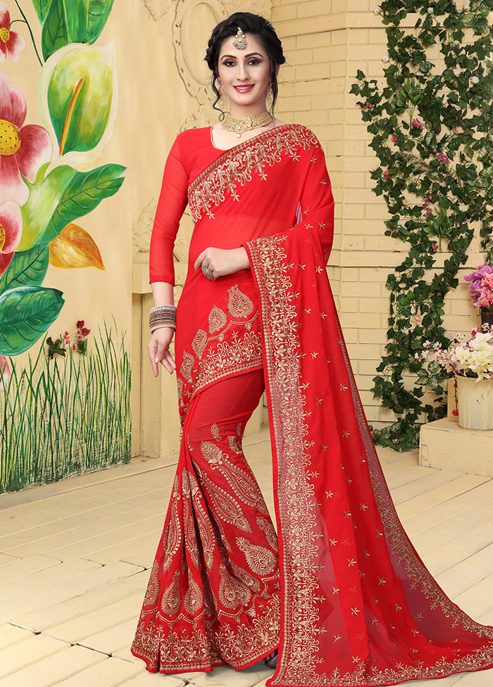 Red Georgette Saree With Blouse Piece