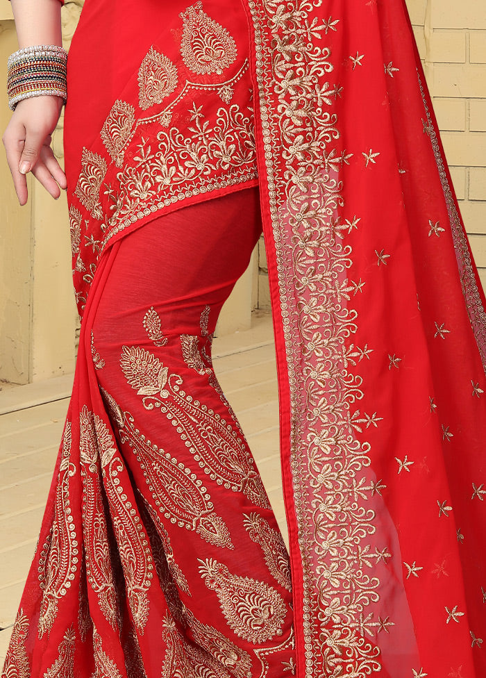 Red Georgette Saree With Blouse Piece