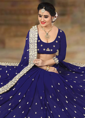 Navy Blue Georgette Saree With Blouse Piece