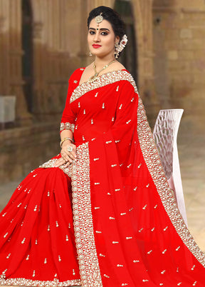 Red Georgette Saree With Blouse Piece