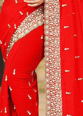 Red Georgette Saree With Blouse Piece