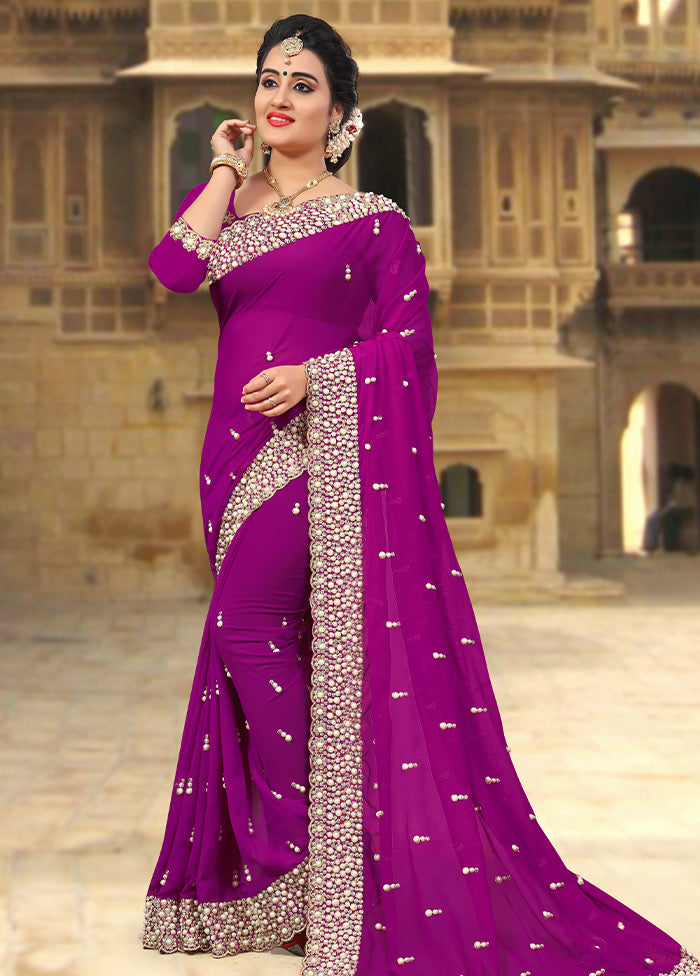 Purple Georgette Saree With Blouse Piece