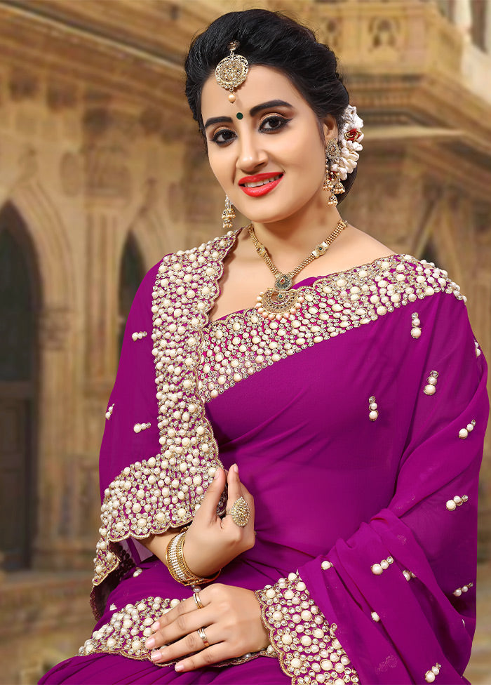 Purple Georgette Saree With Blouse Piece