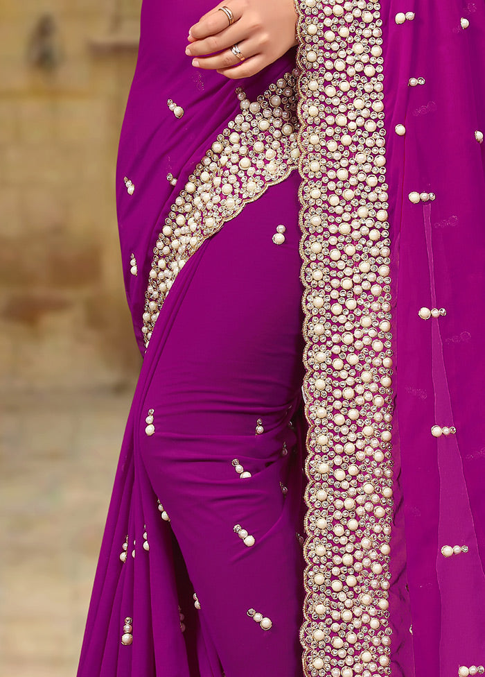 Purple Georgette Saree With Blouse Piece