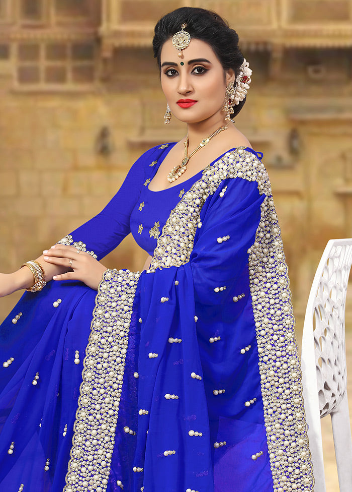 Royal Blue Georgette Saree With Blouse Piece