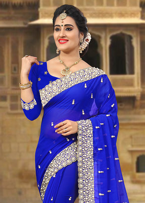 Royal Blue Georgette Saree With Blouse Piece