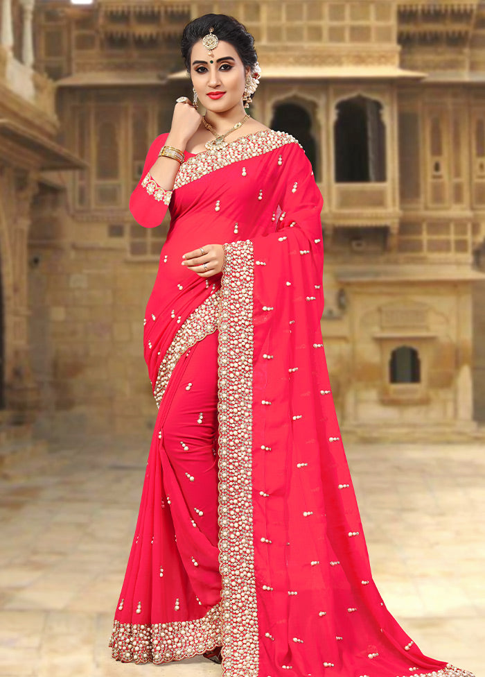 Pink Georgette Saree With Blouse Piece