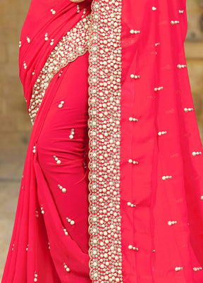 Pink Georgette Saree With Blouse Piece