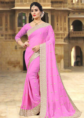 Pink Georgette Saree With Blouse Piece