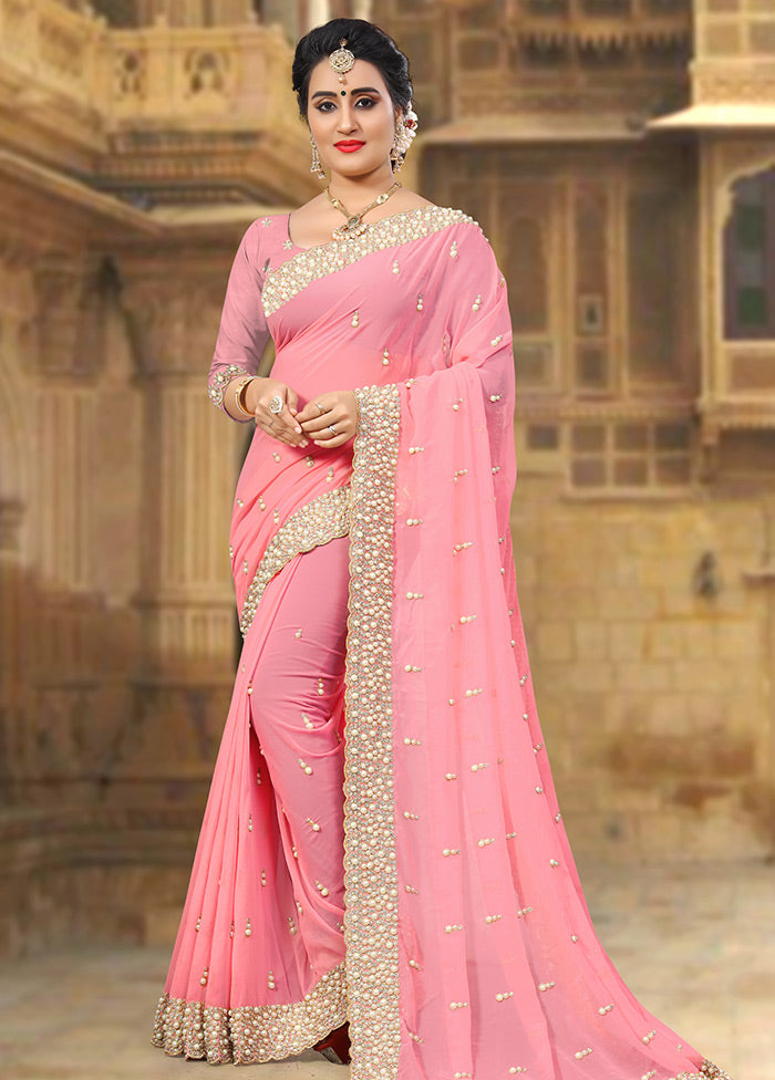 Pink Georgette Saree With Blouse Piece