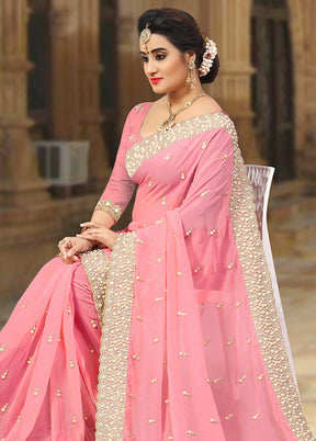 Pink Georgette Saree With Blouse Piece