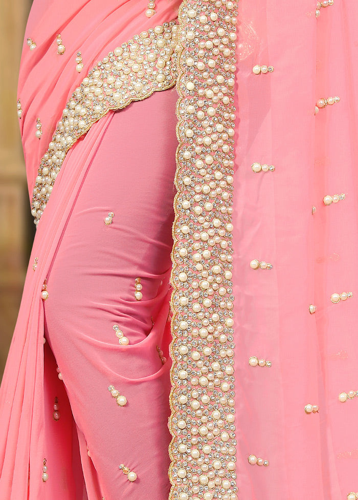 Pink Georgette Saree With Blouse Piece