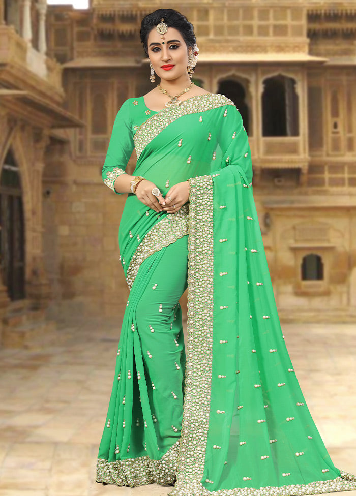 Green Georgette Saree With Blouse Piece