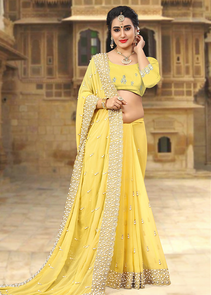 Yellow Georgette Saree With Blouse Piece