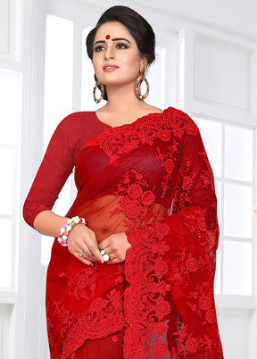 Red Organza Saree With Blouse Piece