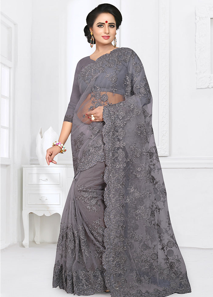 Grey Organza Saree With Blouse Piece