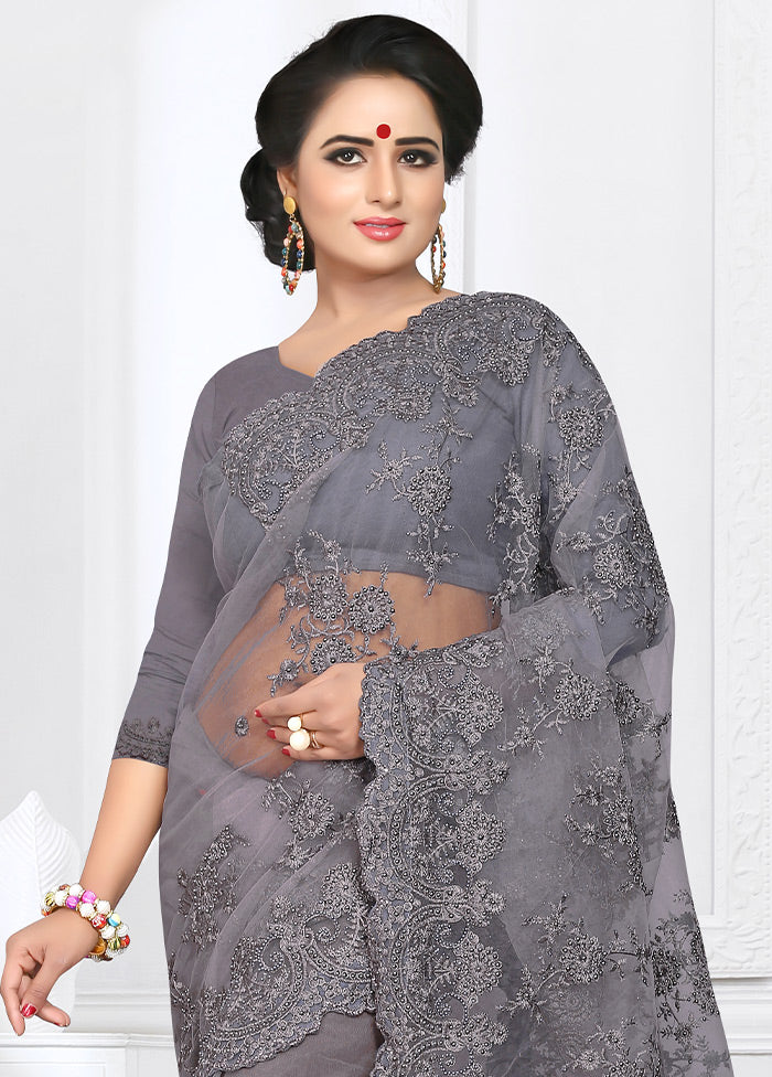 Grey Organza Saree With Blouse Piece