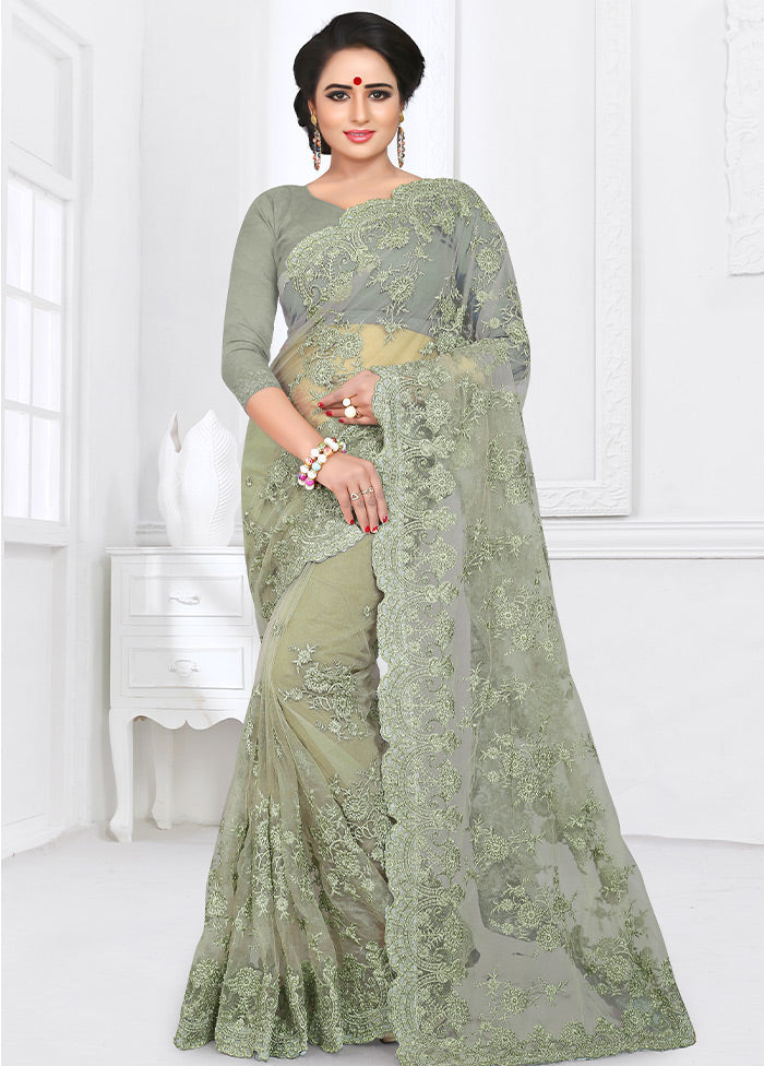 Green Organza Saree With Blouse Piece