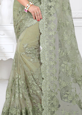 Green Organza Saree With Blouse Piece