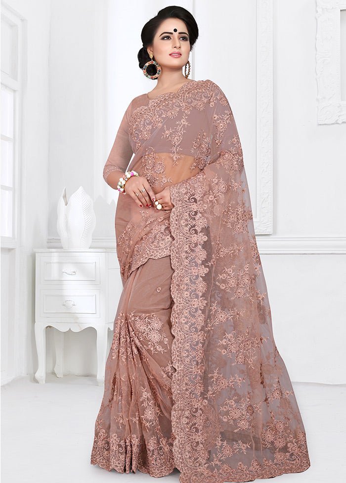 Dusty Pink Organza Saree With Blouse Piece