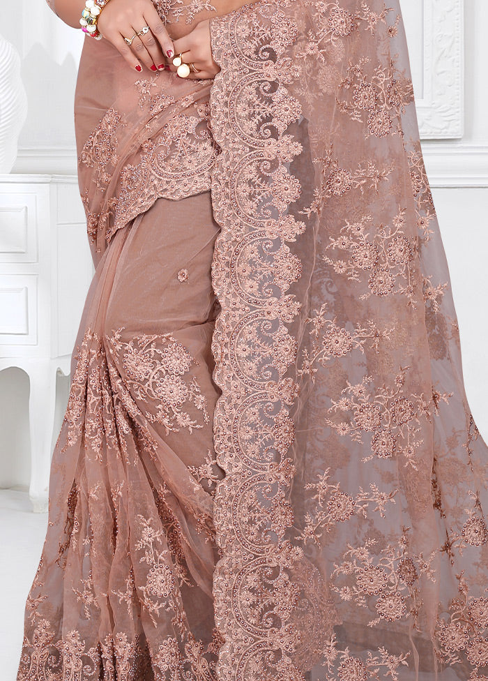 Dusty Pink Organza Saree With Blouse Piece