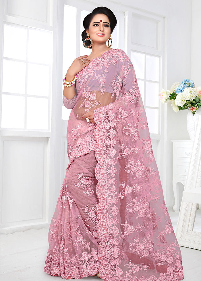 Light Pink Organza Saree With Blouse Piece