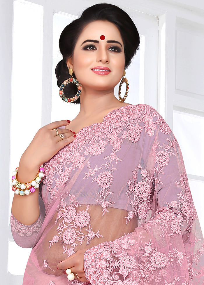 Light Pink Organza Saree With Blouse Piece