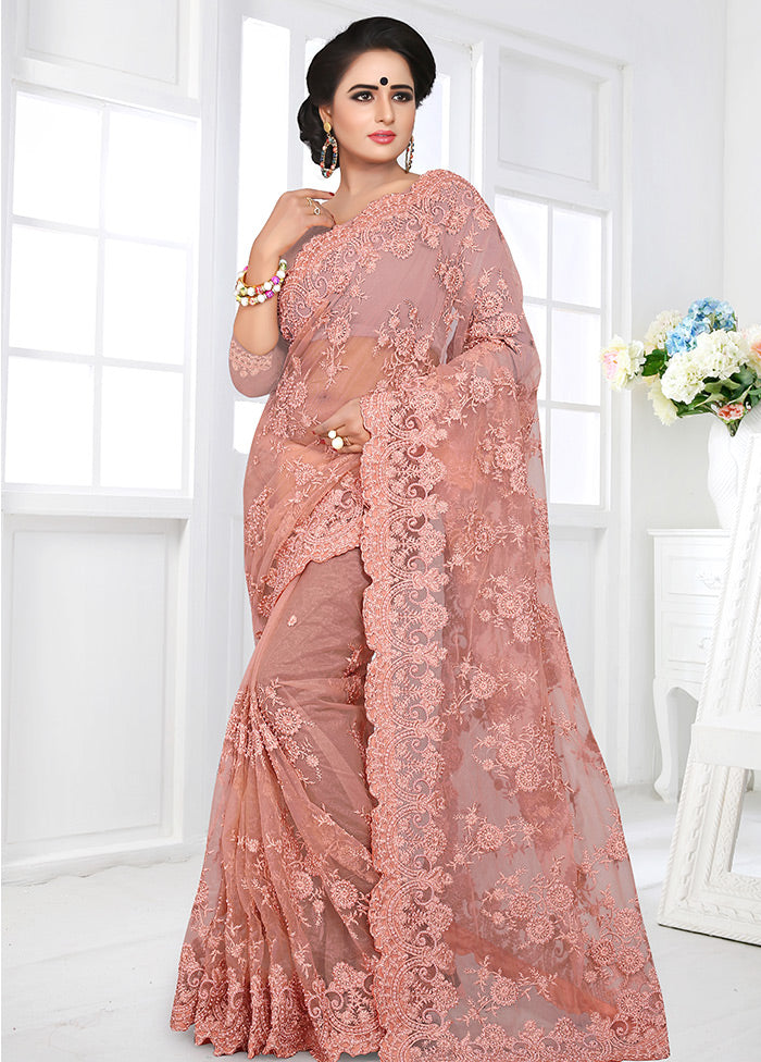 Peach Organza Saree With Blouse Piece