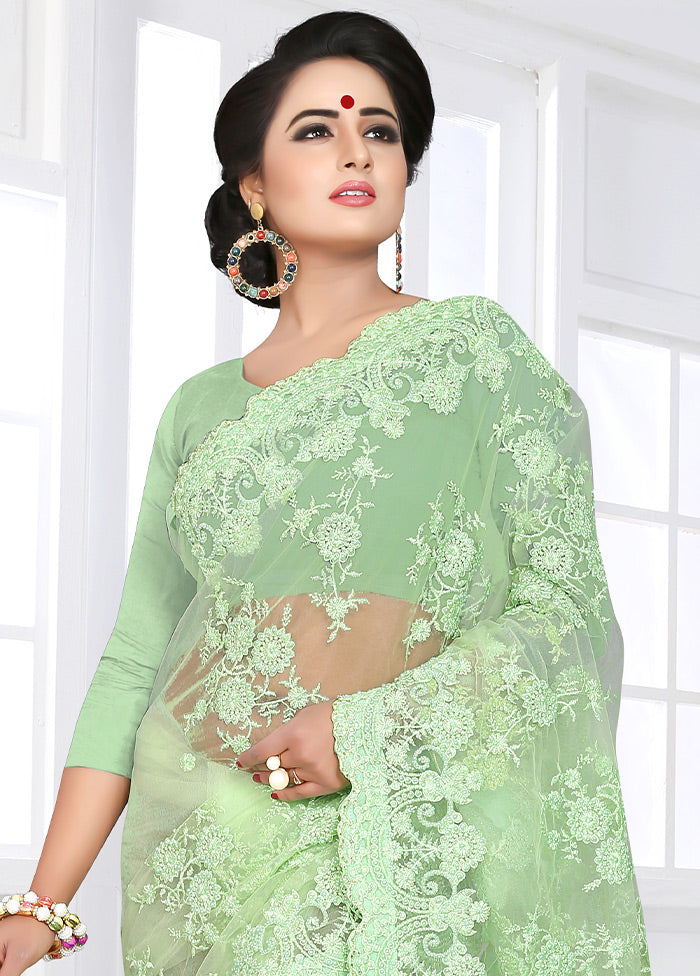 Light Green Organza Saree With Blouse Piece