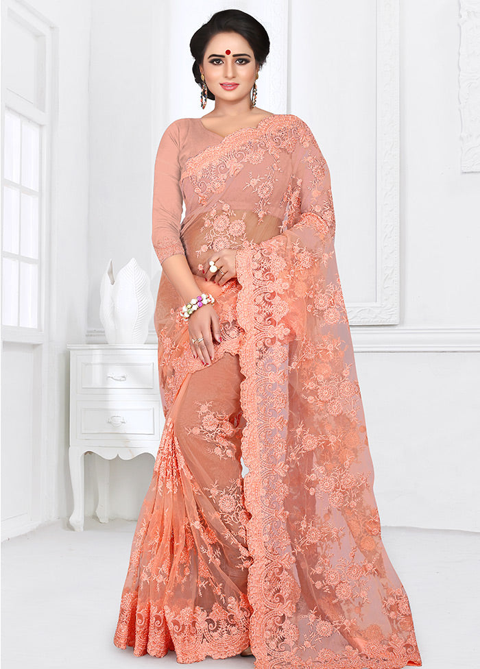 Peach Organza Saree With Blouse Piece