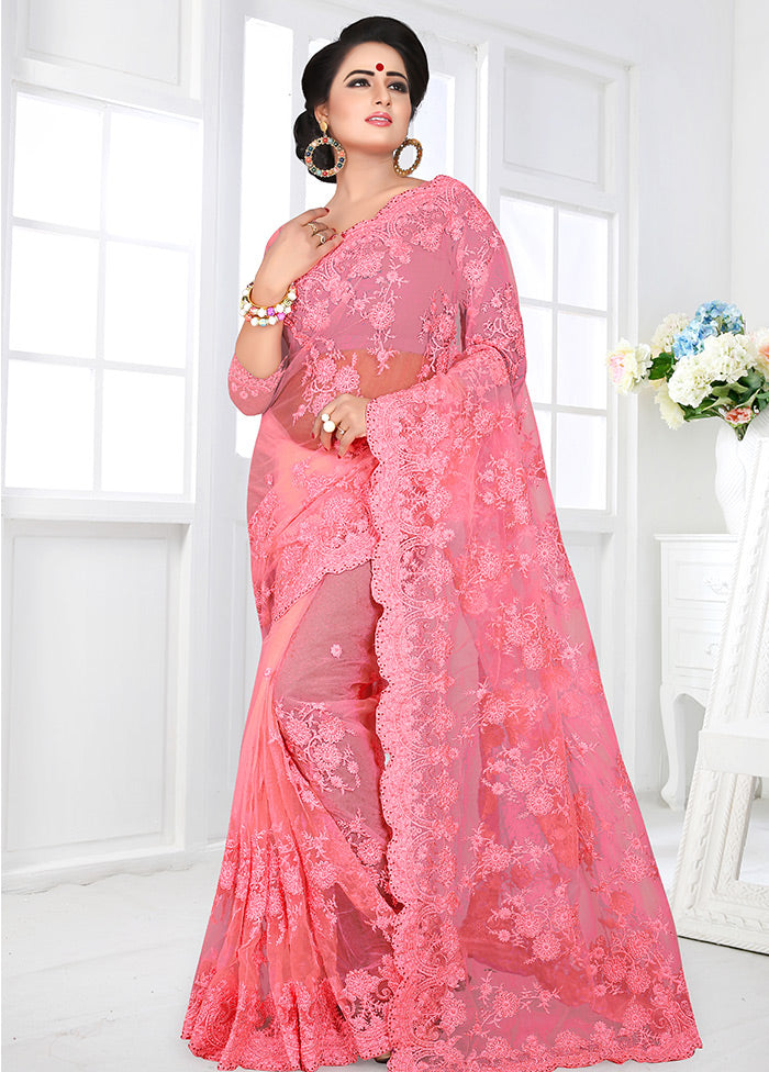 Pink Organza Saree With Blouse Piece