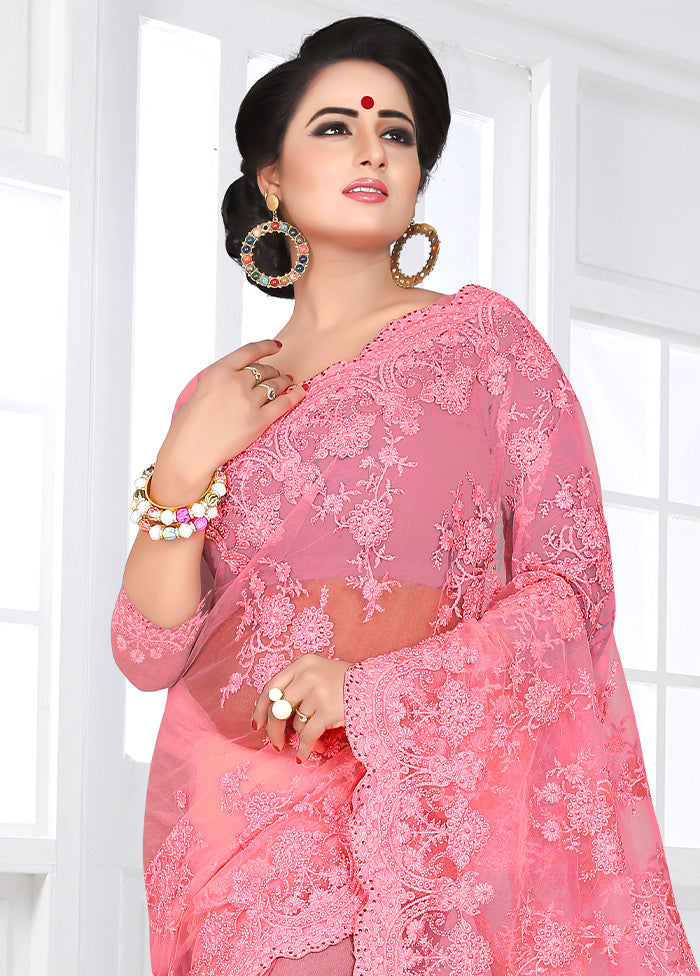 Pink Organza Saree With Blouse Piece