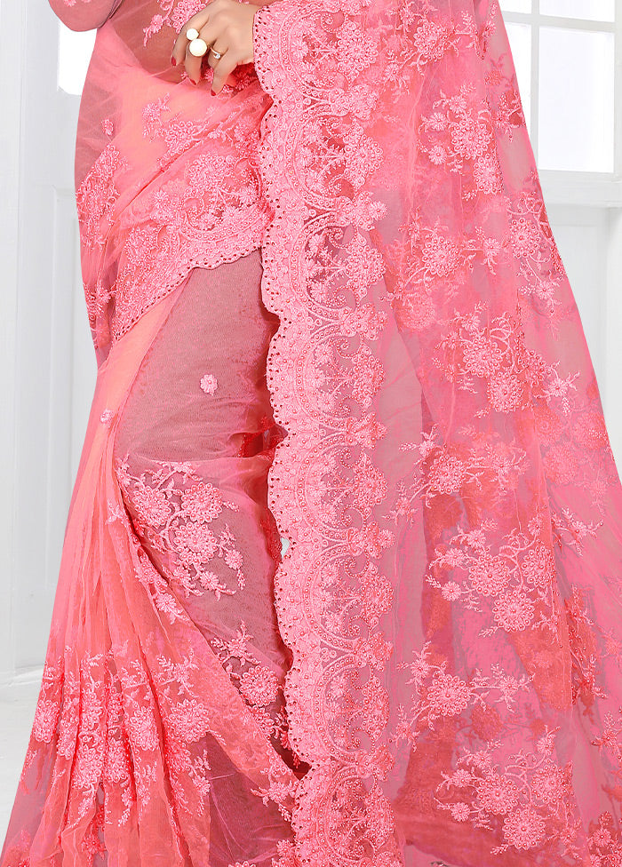 Pink Organza Saree With Blouse Piece