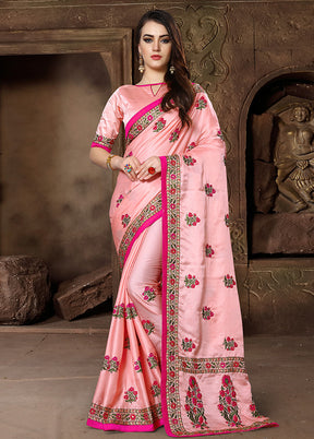 Peach Dupion Silk Saree With Blouse Piece