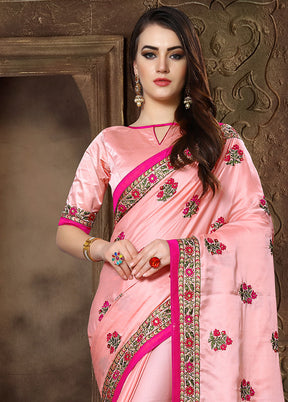 Peach Dupion Silk Saree With Blouse Piece