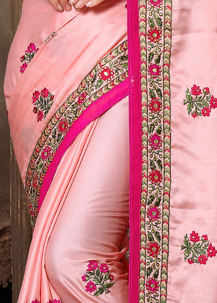 Peach Dupion Silk Saree With Blouse Piece